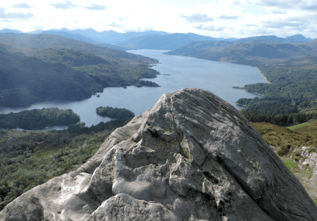 The view from the summit of Ben A'an along Loch Katrine.