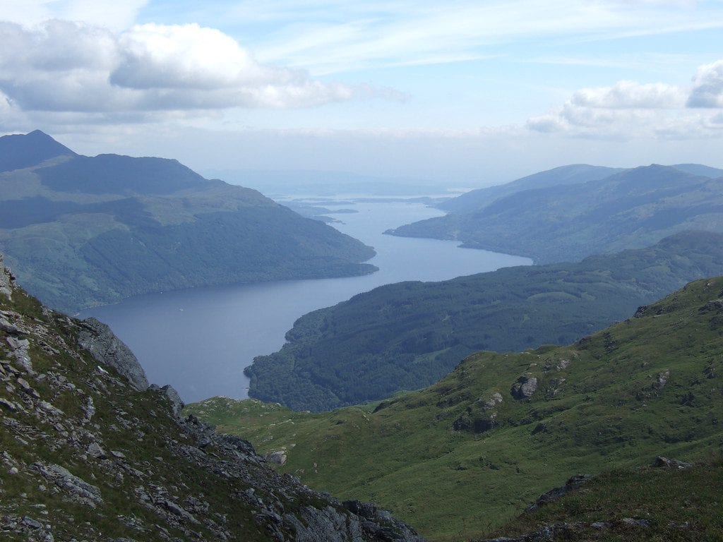 A long loch among the hills from the slopes of Ben Vorlich.