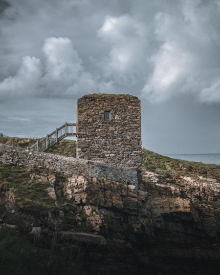 The Wine Tower on its rock above the sea at Kinnaird Head.