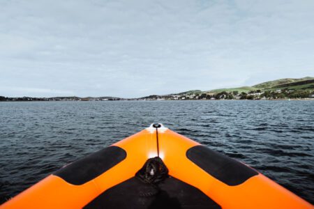 Heading out across Campbeltown Loch towards Davaar by boat.