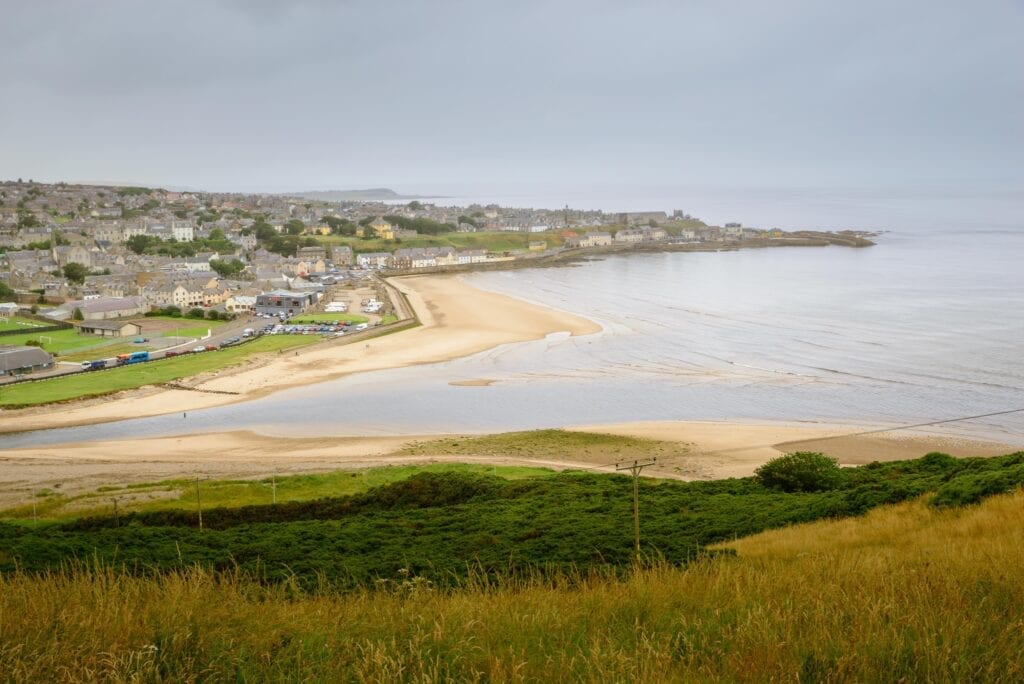 Banff Bay from the hill, the sandy shore curving round to the town.