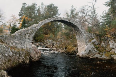 The packhorse bridge arching over the River Dulnain.