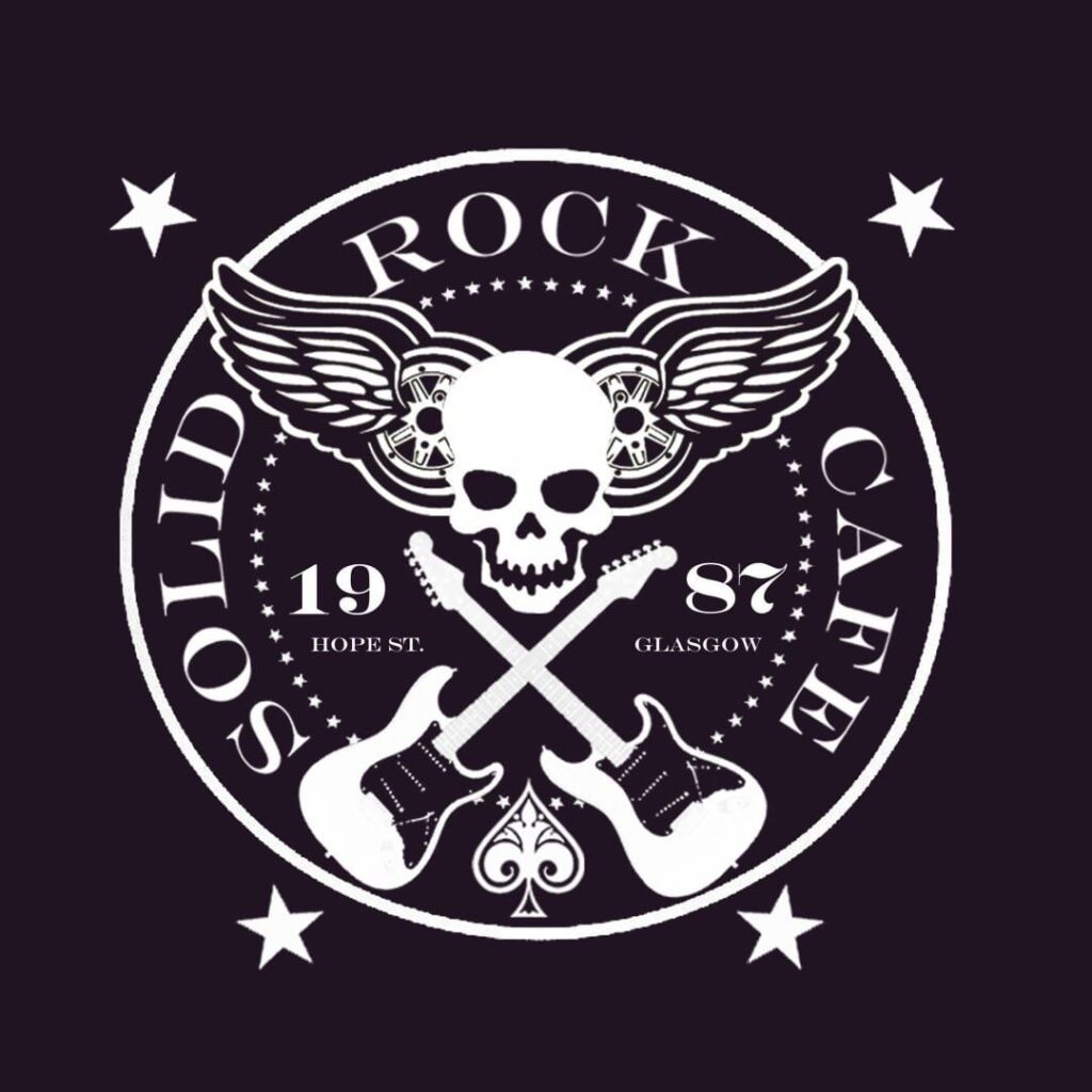 The Solid Rock Cafe logo, a winged skull over crossed guitars.