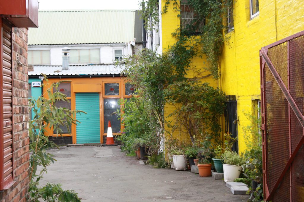 The Hidden Lane in Finnieston, studios along a cobbled lane.