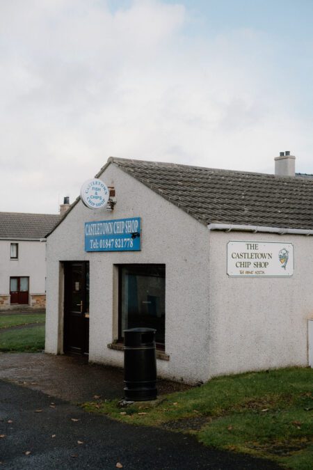 Castletown Chip Shop, tel 01847 821778, on a quiet street corner