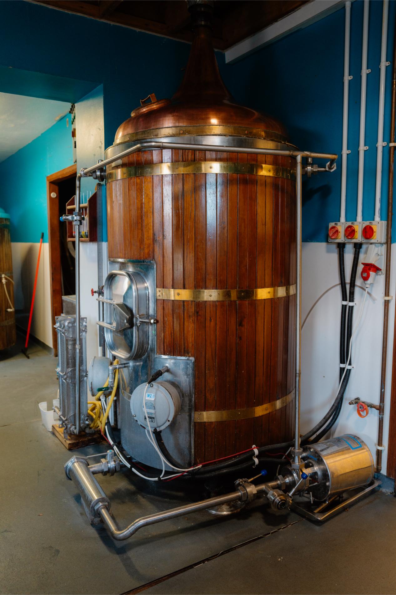 A copper-clad brewing vessel.