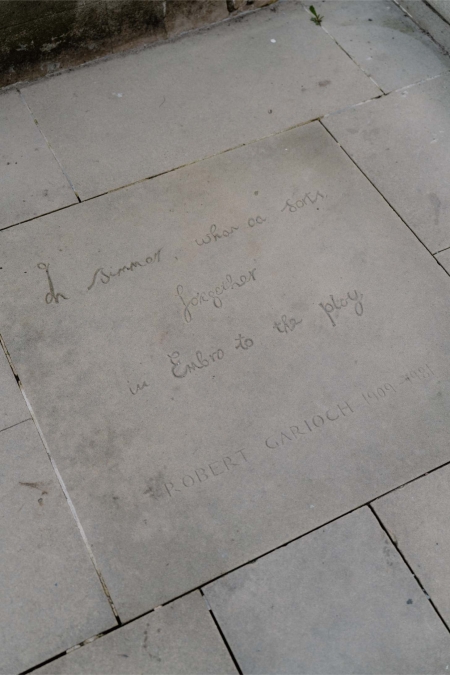 Pavement slab inscribed with Robert Garioch's verse "In Embro to the ploy