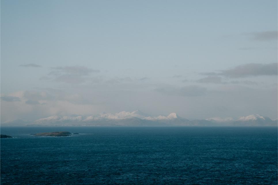 Open water off the north of Skye with low islands on the horizon, the view the lookout faces.