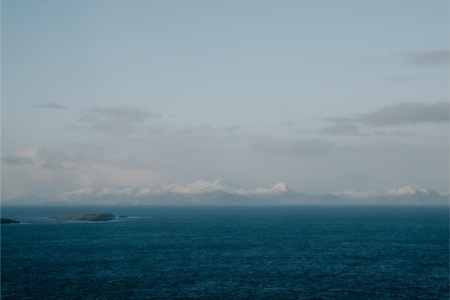 Open water off the north of Skye with low islands on the horizon, the view the lookout faces.