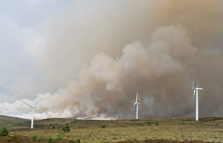Wildfire at Moray Wind Farm Spreads Amid Strong Winds
